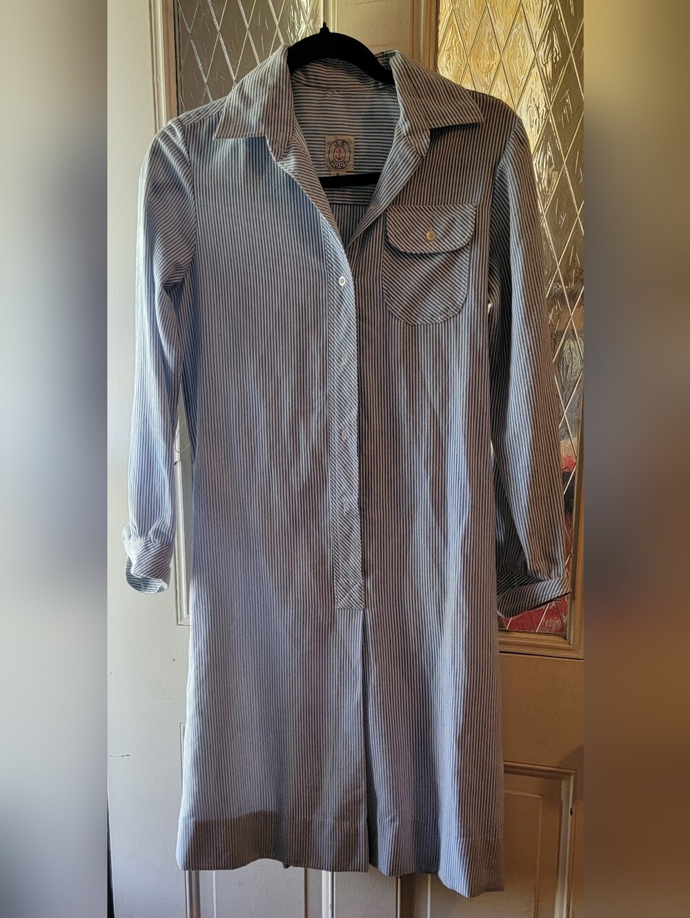 J.G. Hook Striped Button Dress in Light Blue and White